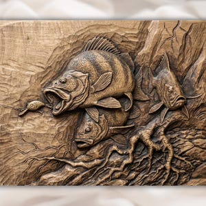 Bass Fishing 3D Relief STL File view 1