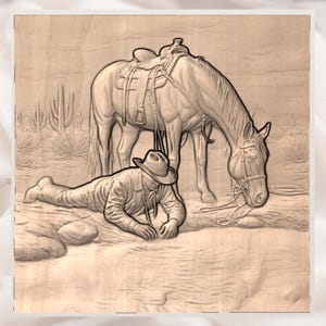 Cowboy & Horse 3D Relief STL view 3