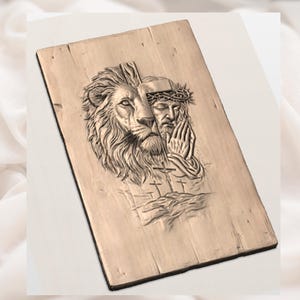 Lion & Praying Jesus Cross 3D Relief STL view 2
