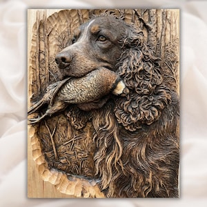 Hunting Dog With Duck 3D Relief STL view 1