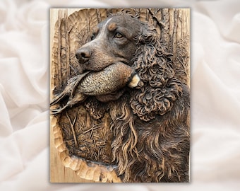 Hunting Dog With Duck 3D Relief STL | Bird Dog CNC Router Wood Carving File | 3D Print Bas-Relief Panel | Retriever Spaniel Wall Art STL