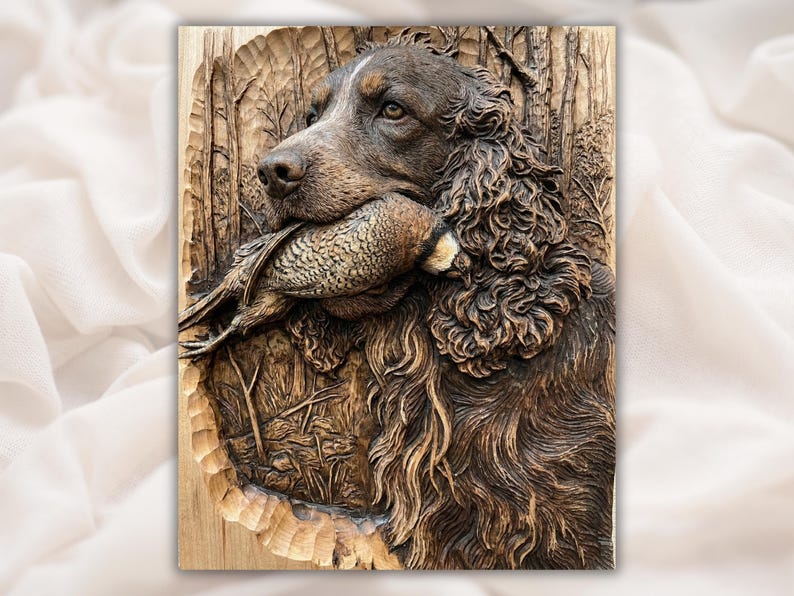 Hunting Dog With Duck 3D Relief STL