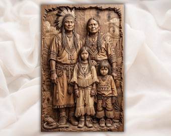 Heritage Family 3D Relief STL File | CNC Wood Carving Wall Art | Native Wall Art | Spiritual Home Decor