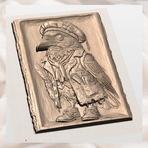Steampunk Crow 3D Relief STL view 3