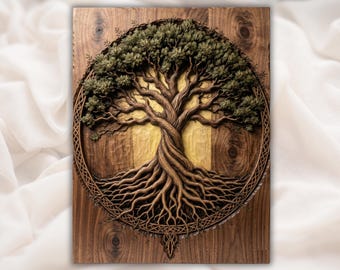 Yggdrasil Tree of Life STL | Rooted Circle Carving | Spiritual Home Decor | Botanical Wall Art | Engraved Wood Look | Nature Mandala Plaque