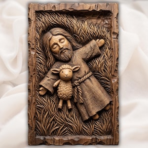 Jesus and Lamb Relief STL view 1
