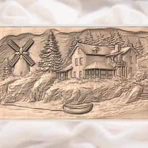 Rustic Farm Landscape 3D Relief STL view 3