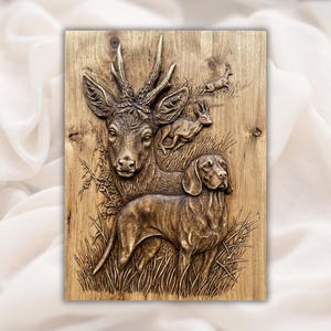 Hunting Dog & Deer 3D Relief STL view 1