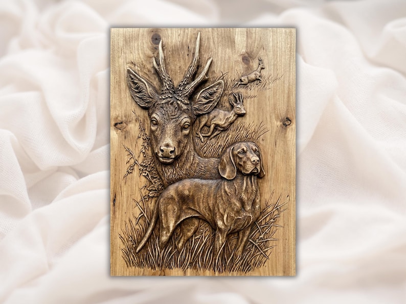 Hunting Dog & Deer 3D Relief STL