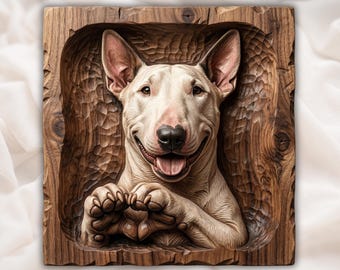 Bull Terrier STL | Dog Love Relief | Heart Paws Wall Decor | Rustic Pet Artwork | Wood Carving Design | Dog Lover Plaque| Animal Plaque STL