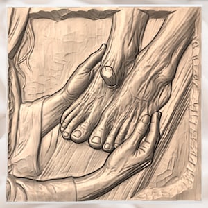 Jesus Feet & Nail on Cross 3D Relief STL view 3