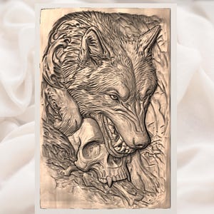 Wolf Skull 3D Relief STL for CNC Router view 3