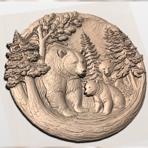 Bear Family 3D Relief STL view 3