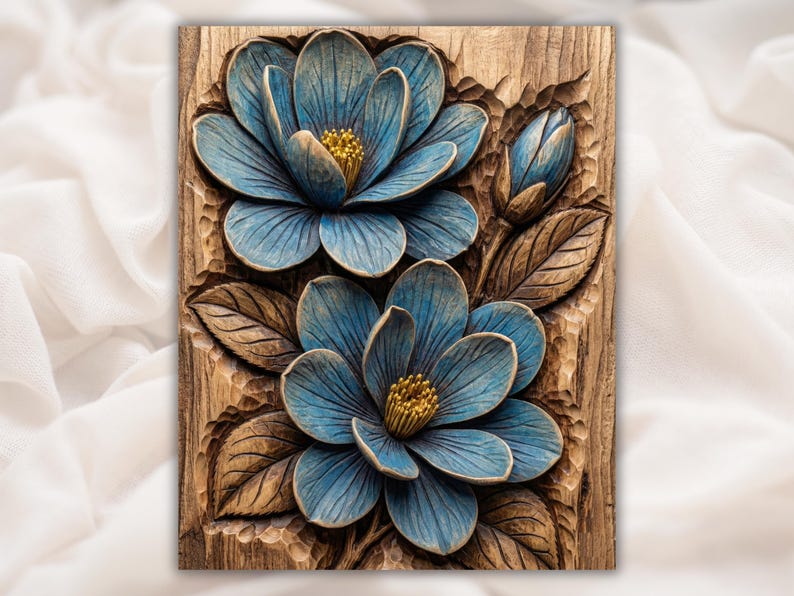 Blue Magnolia Flower 3D Relief STL for CNC Router