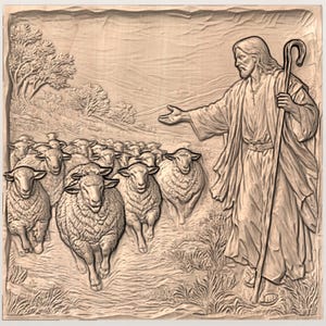 Good Shepherd Jesus 3D Relief STL view 3