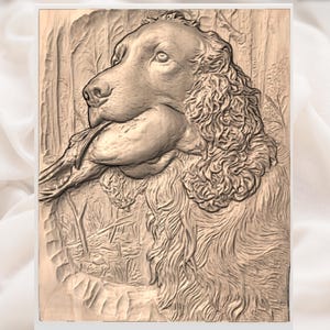 Hunting Dog With Duck 3D Relief STL view 2