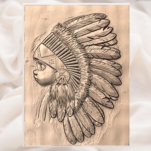 Native Headdress Portrait 3D Relief STL view 3