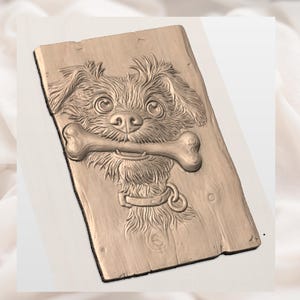 Cute Dog With Bone 3D Relief STL view 3