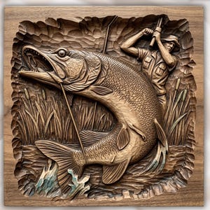 Northern Pike Fishing 3D Relief STL view 1