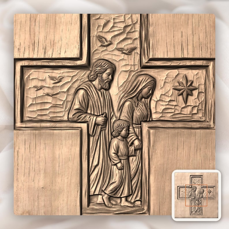 Holy Family Cross Religious Scene CNC Relief STL | Catholic Wall Art ...