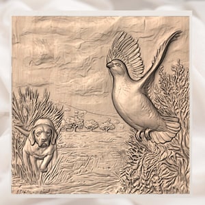 Hunting Dog & Quail 3D Relief STL view 2
