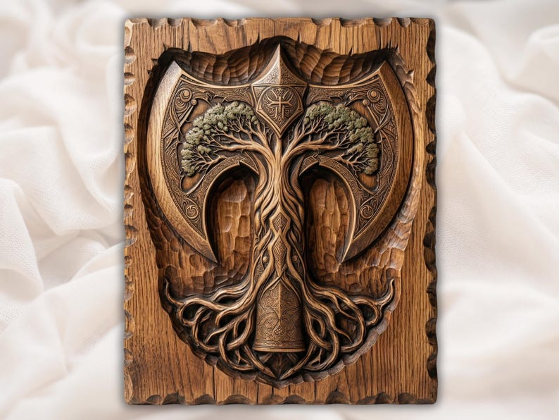 Viking Tree of Life Axe Relief STL