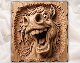Goofy Horse STL| Comedy Animal Carving | Ranch Wall Art Decor  | Man Cave Funny Plaque | Funny Horse STL | Kids Room Decor