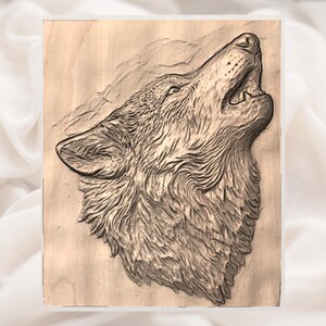 Howling Wolf 3D Relief STL File view 3