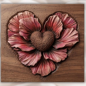 Heart Flower 3D Relief STL for CNC Router view 1