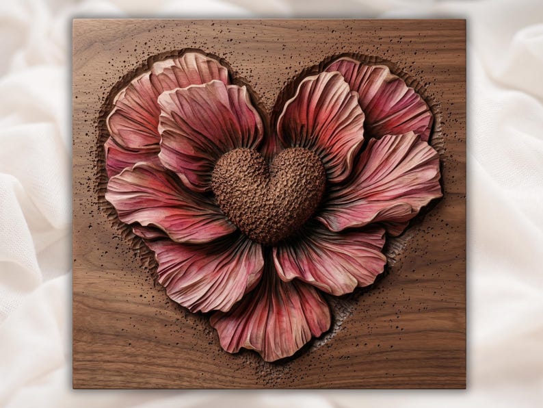 Heart Flower 3D Relief STL for CNC Router