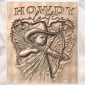 Howdy Valentine Cupid Cowboy 3D Relief STL view 3