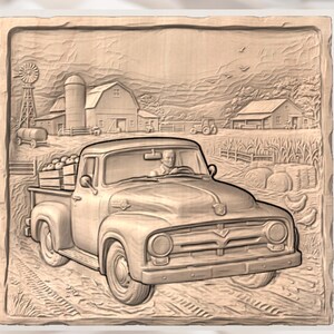 Vintage Truck 3D Relief STL view 3