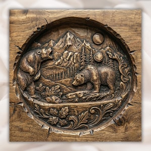 Bear Wildlife 3D Relief STL view 1