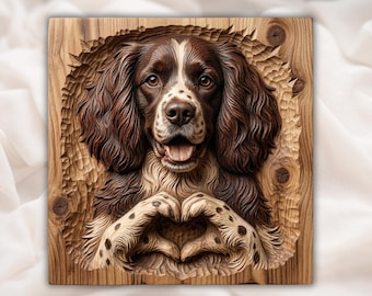 Brittany Spaniel Dog Love STL | Spaniel Portrait Relief | Pet Wall Decor | Heart Paws Artwork | Wood Carving Design | Animal Plaque File