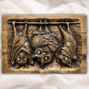Bats & Owl 3D Relief STL view 1