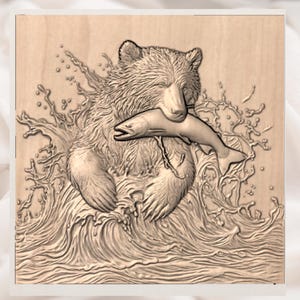 Bear Catching Fish 3D Relief STL view 2