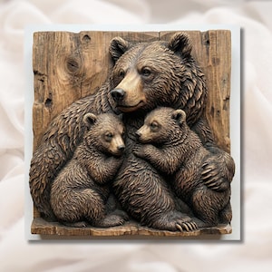 Bear Family 3D Relief STL view 1