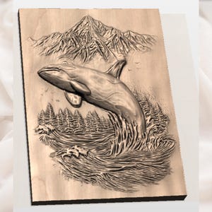 Orca Whale 3D Relief STL view 3