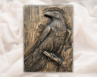 Korpfågel 3D-relief STL | Gotiskt djurliv i träådring | CNC-fräsfil, 3D-utskrift, lasergravyr | Heminredning