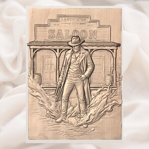 Wild West Saloon Cowboy 3D Relief STL view 2