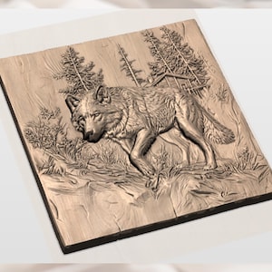 Wolf in Forest 3D Relief STL view 2