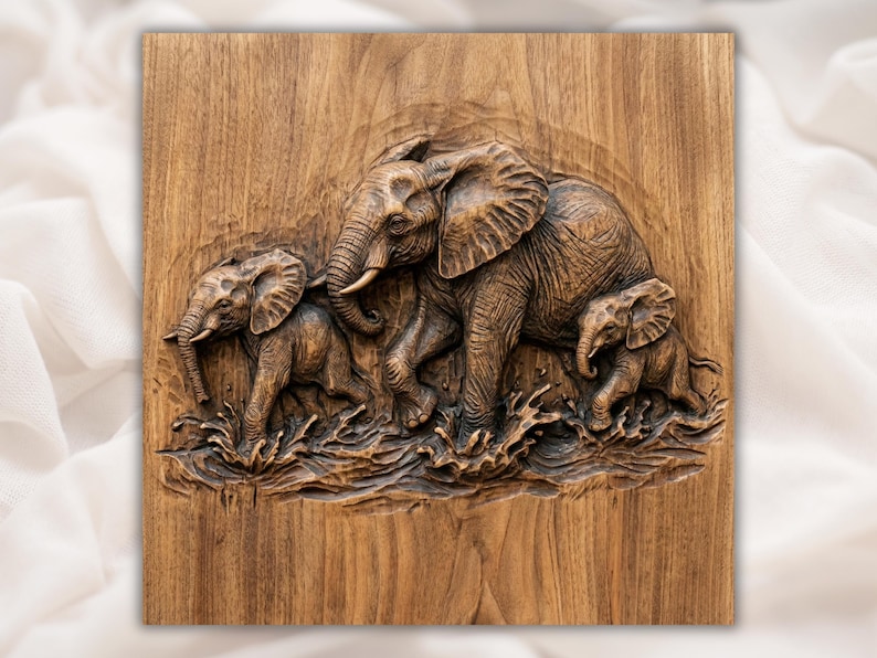 Elephant Family 3D Relief STL File