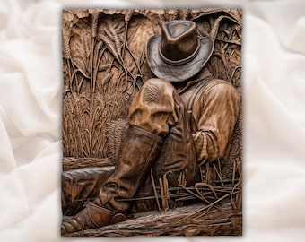 Cowboy Prayer Relief | Western Wall Art | Wheat Field Ranch Decor | CNC Router File | Rustic 3D Carving Model | Rustic Ranch Wall Decor