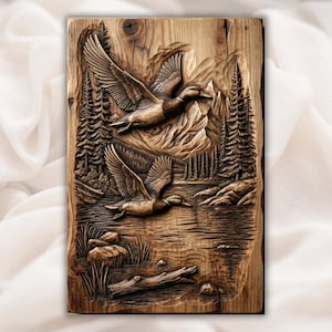 Flying Ducks Lake Scene 3D Relief STL view 1