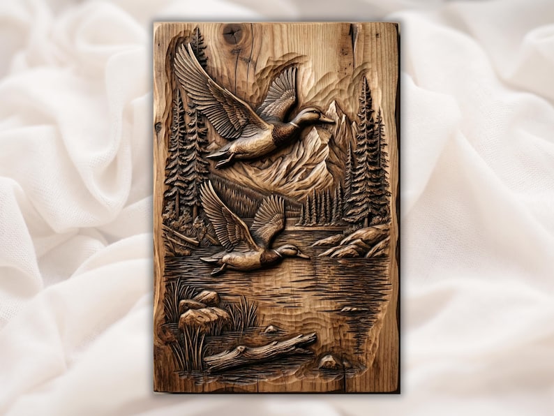 Flying Ducks Lake Scene 3D Relief STL