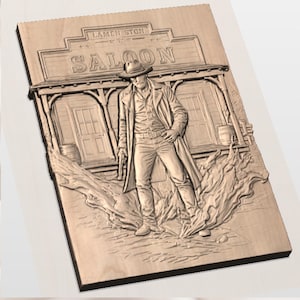 Wild West Saloon Cowboy 3D Relief STL view 3