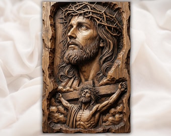 Jesus Crucifixion 3D Relief STL | Crown of Thorns Christian CNC Router Wood Carving File | Religious Wall Art  | Christian Church Decor