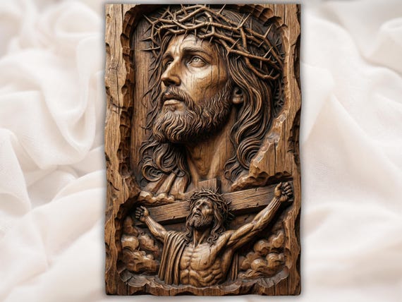 Jesus Crucifixion 3D Relief STL | Crown of Thorns Christian CNC Router Wood Carving File | Religious Wall Art  | Christian Church Decor