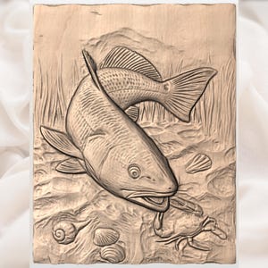 Bass Fish & Crab 3D Relief STL for CNC Router view 3