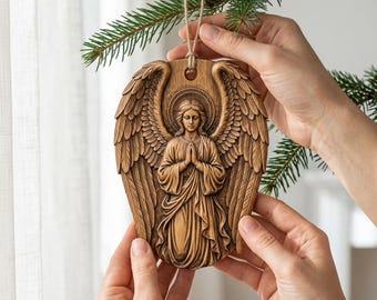 Praying Guardian Angel Ornament CNC Relief STL | Religious Christian Decor | Memorial Wood Carving Panel